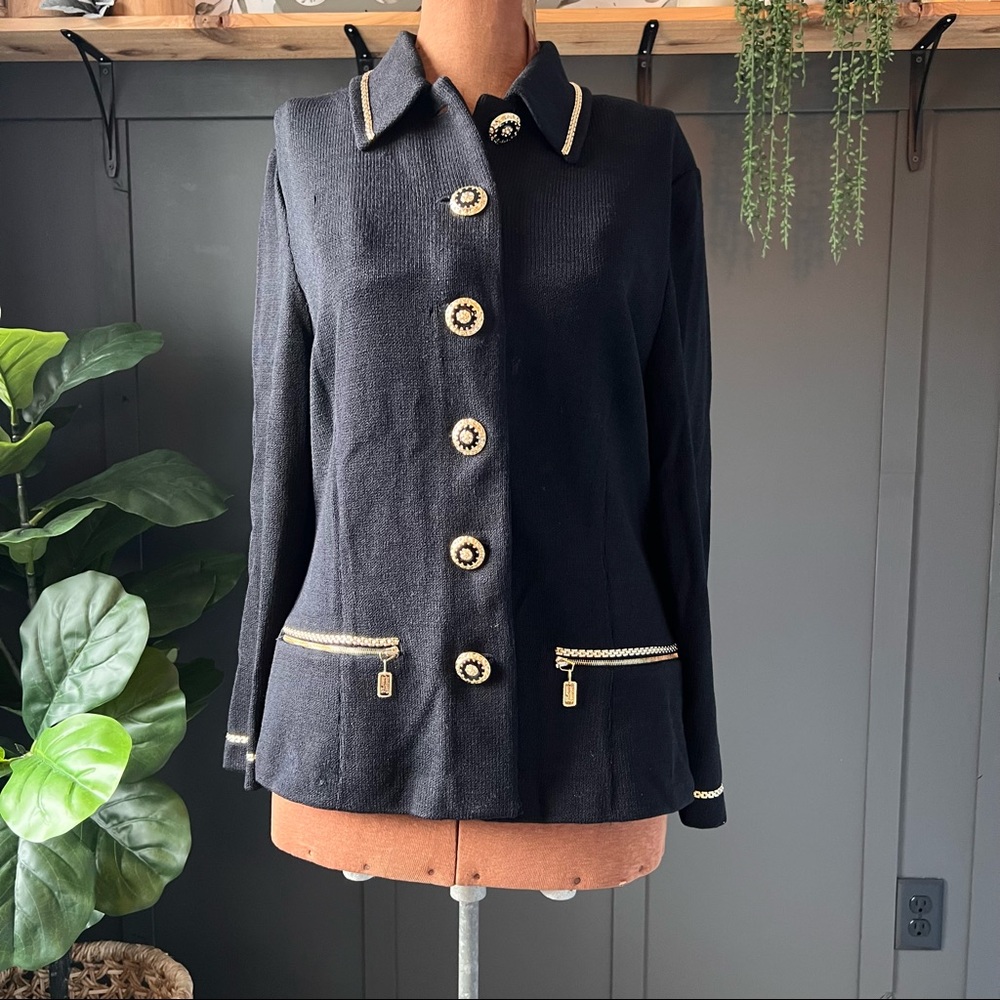 St. John collection by Marie Gray black and gold button down sweater